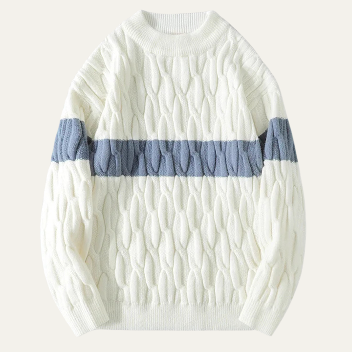 Freja Andersen | Herre trendy kashmir kabelstrik trøje med kontraststriber