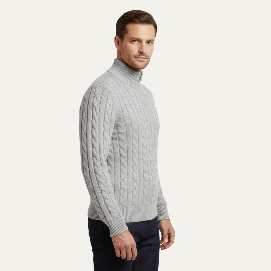 Genève Old Money halv lynlås trøje til mænd - 100% merino uld