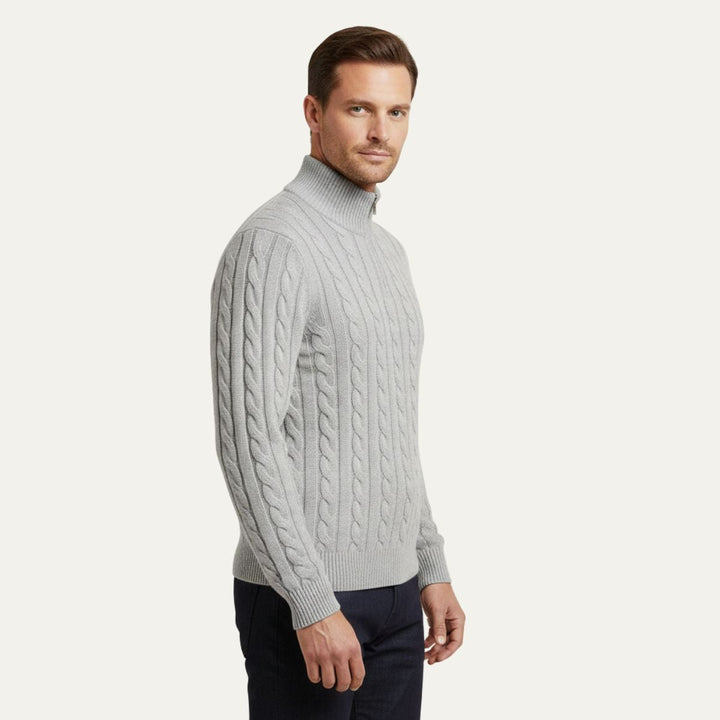 Genève Old Money halv lynlås trøje til mænd - 100% merino uld