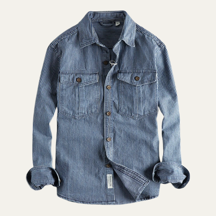 Freja Andersen | Herre afslappet vintage stribet denim skjortejakke