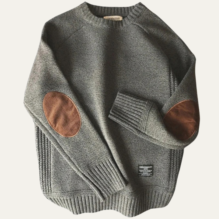 Porta Romana herre strikket rund hals trøje med Elbow Patches