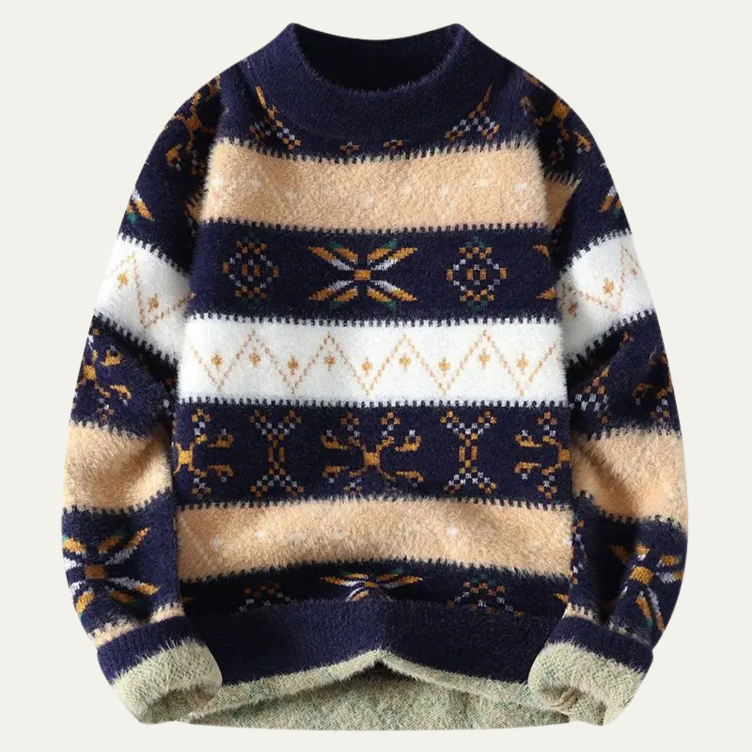 Preston | Herre Fleece rund hals strik trøje med Nordic Pattern