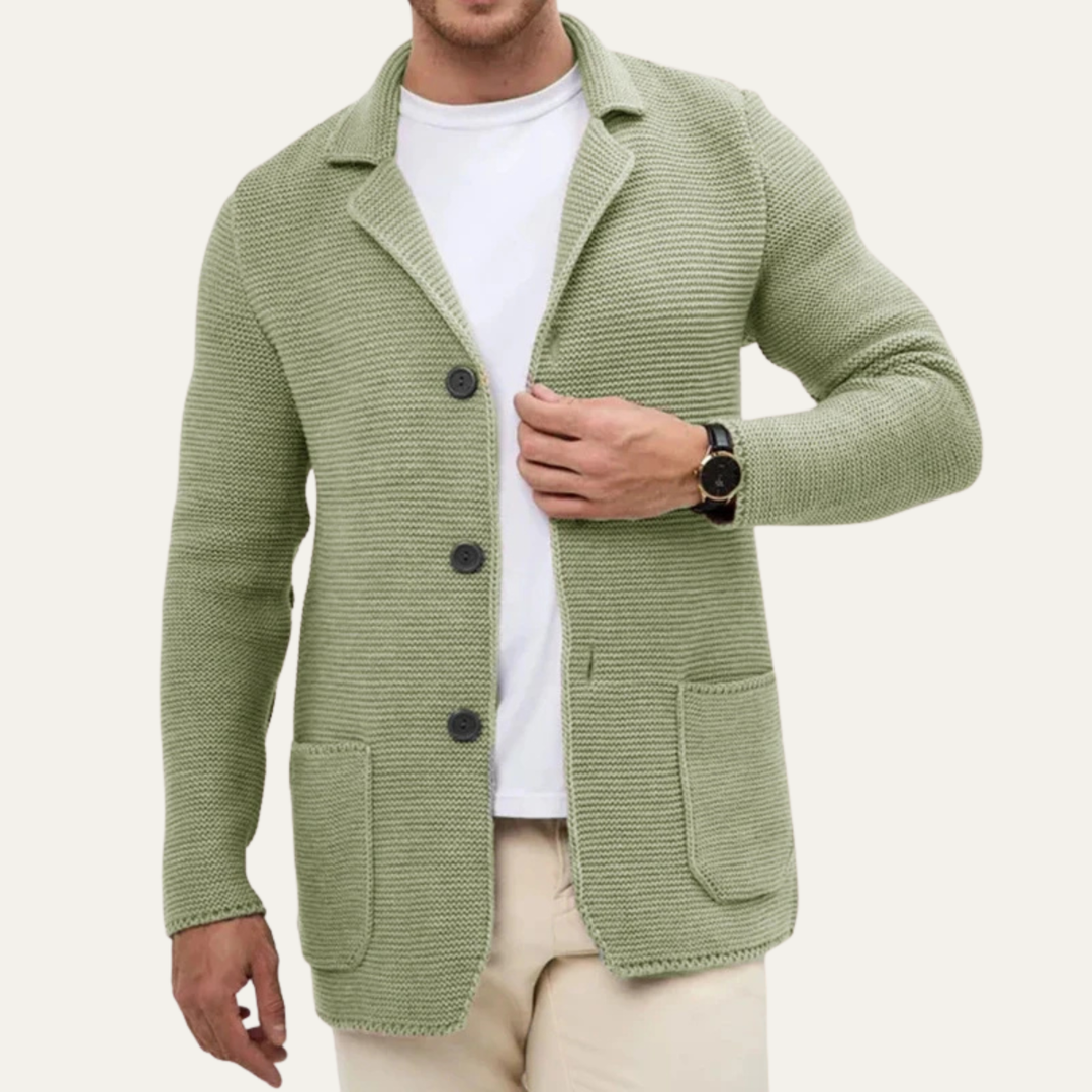 Freja Andersen | Herre afslappet strikket knap Down blazer cardigan