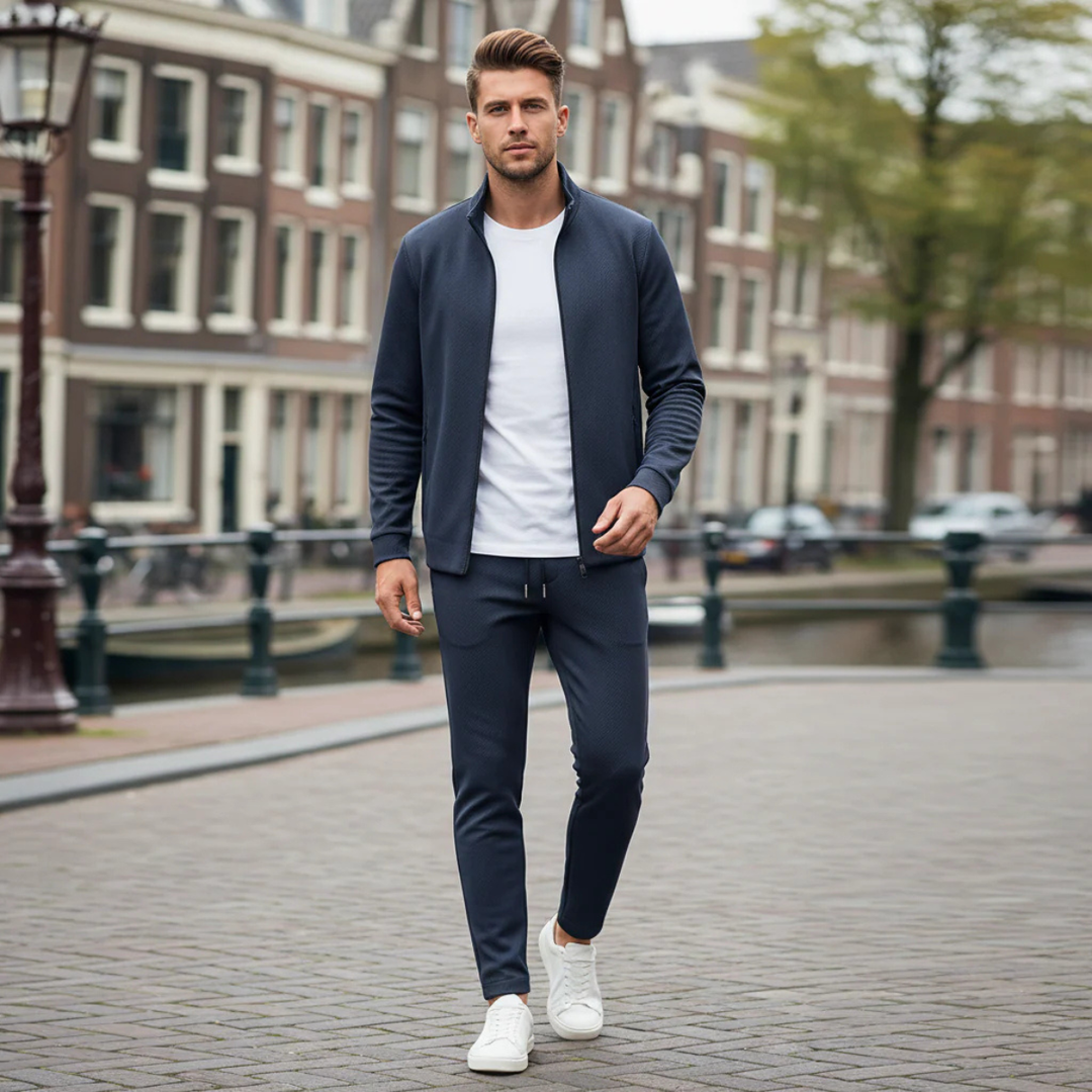 Freja Andersen | Herre Premium Tracksuit - moderne pasform Zip Up jakke and Joggers