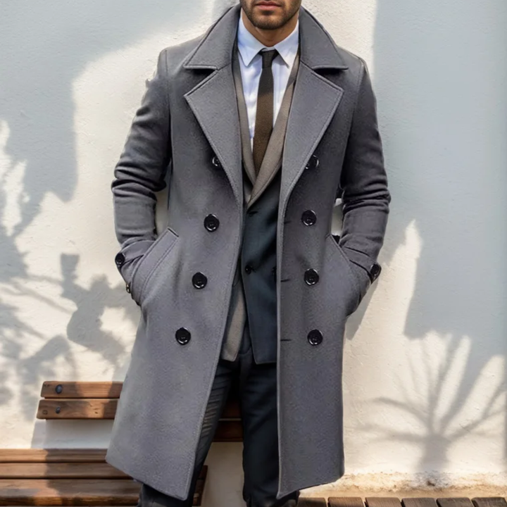 Freja Andersen | Herre dobbeltknappet lang trenchcoat - vinter uldblanding Overcoat
