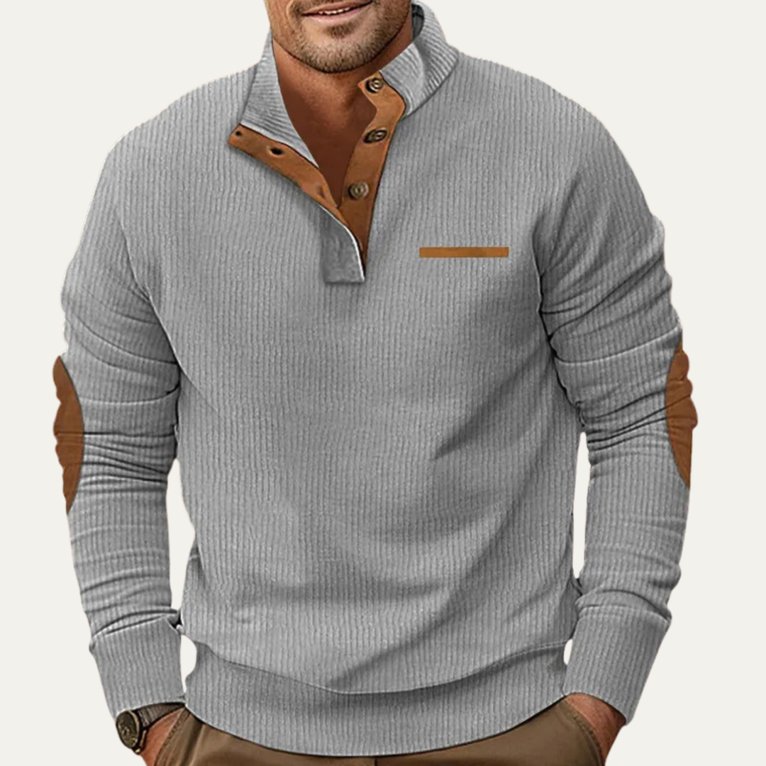 Mountfield | Herre klassisk fløjl knap Neck trøje med Patch Details