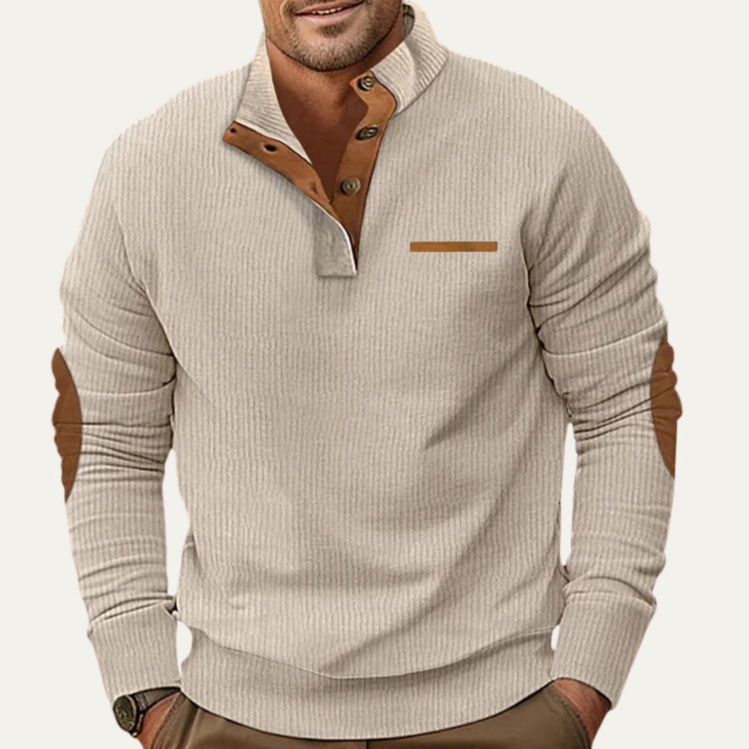 Mountfield | Herre klassisk fløjl knap Neck trøje med Patch Details