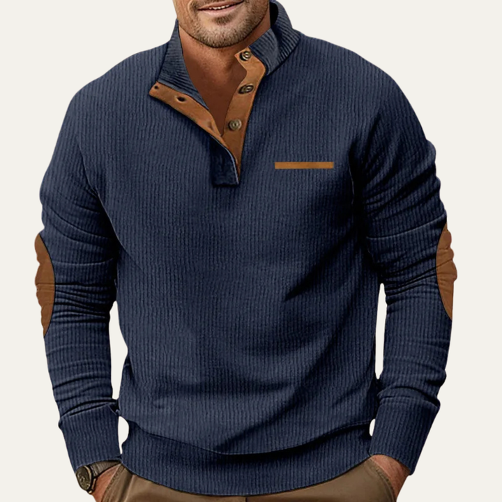 Mountfield | Herre klassisk fløjl knap Neck trøje med Patch Details