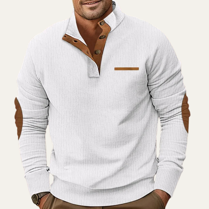 Mountfield | Herre klassisk fløjl knap Neck trøje med Patch Details