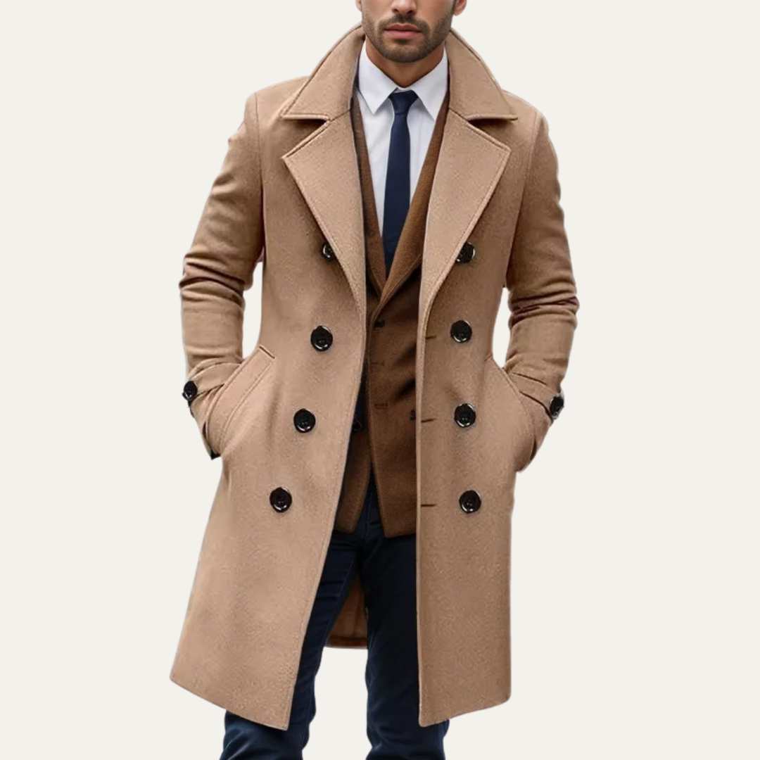 Freja Andersen | Herre dobbeltknappet lang trenchcoat - vinter uldblanding Overcoat