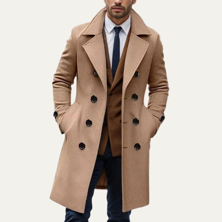 Freja Andersen | Herre dobbeltknappet lang trenchcoat - vinter uldblanding Overcoat