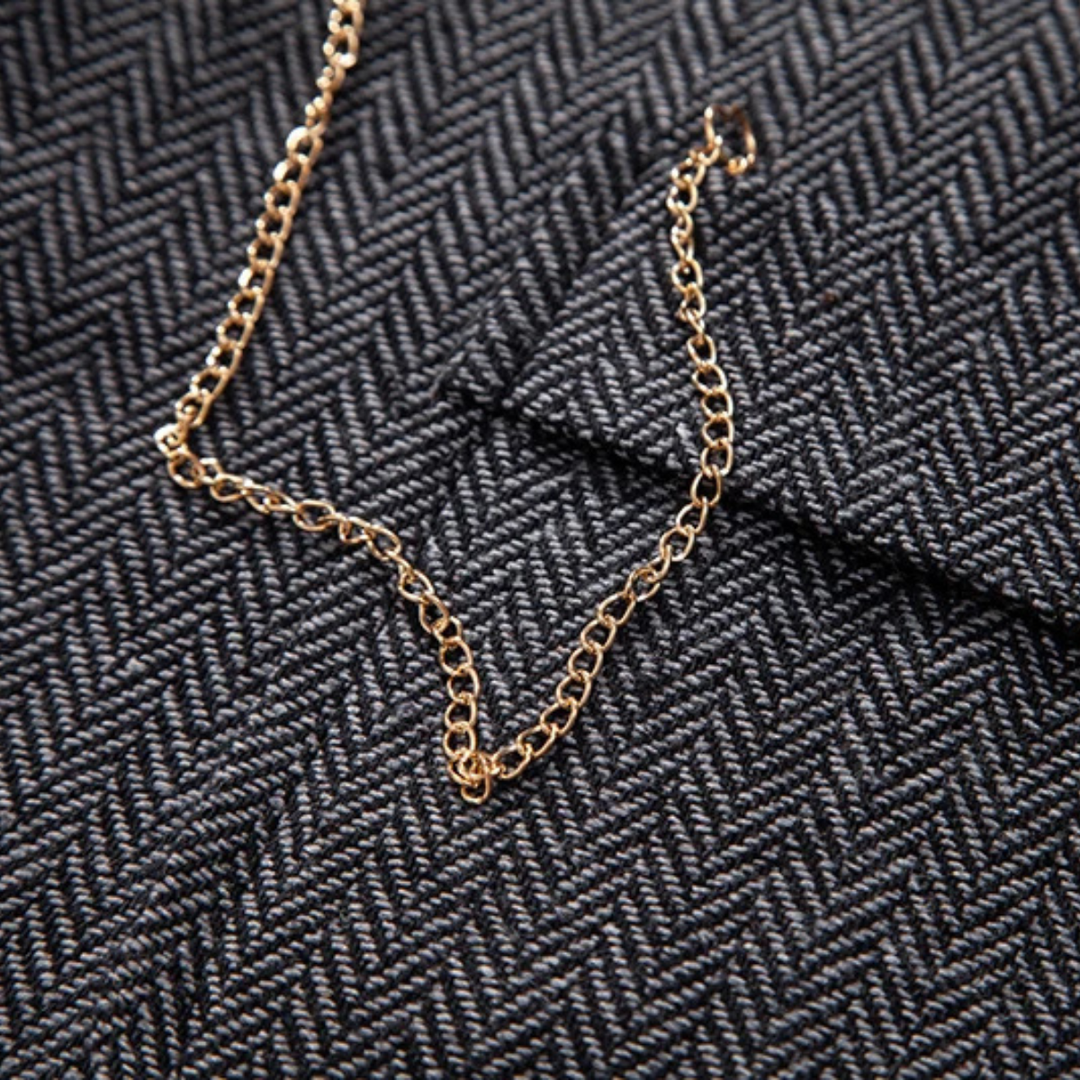 Freja Andersen | Herre tweed Pocket jakkesæt Vest med Chain