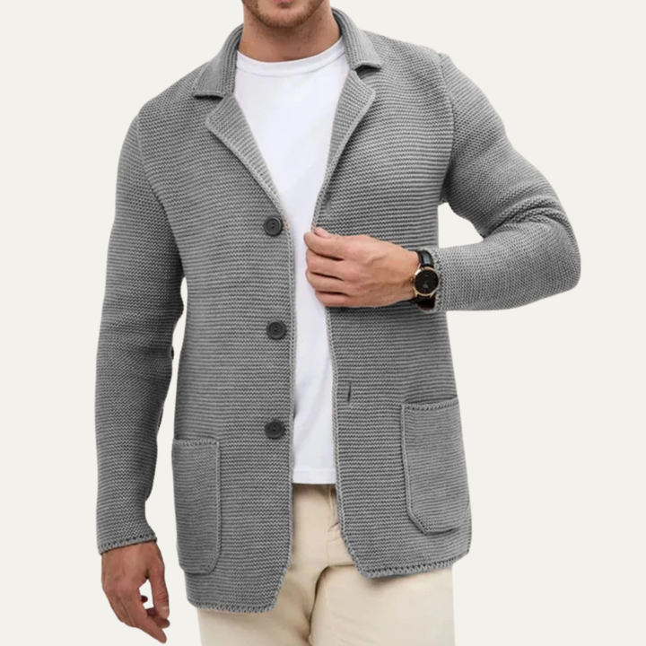 Freja Andersen | Herre afslappet strikket knap Down blazer cardigan