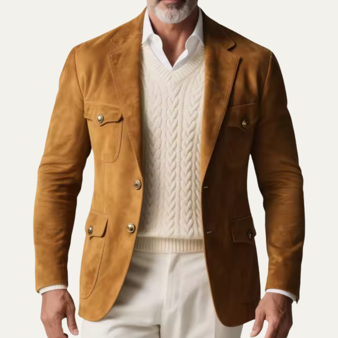 Freja Andersen | Herre Multi Pocket Retro ruskind Look afslappet blazer