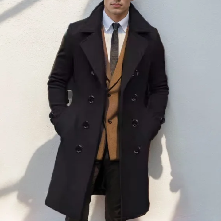 Freja Andersen | Herre dobbeltknappet lang trenchcoat - vinter uldblanding Overcoat