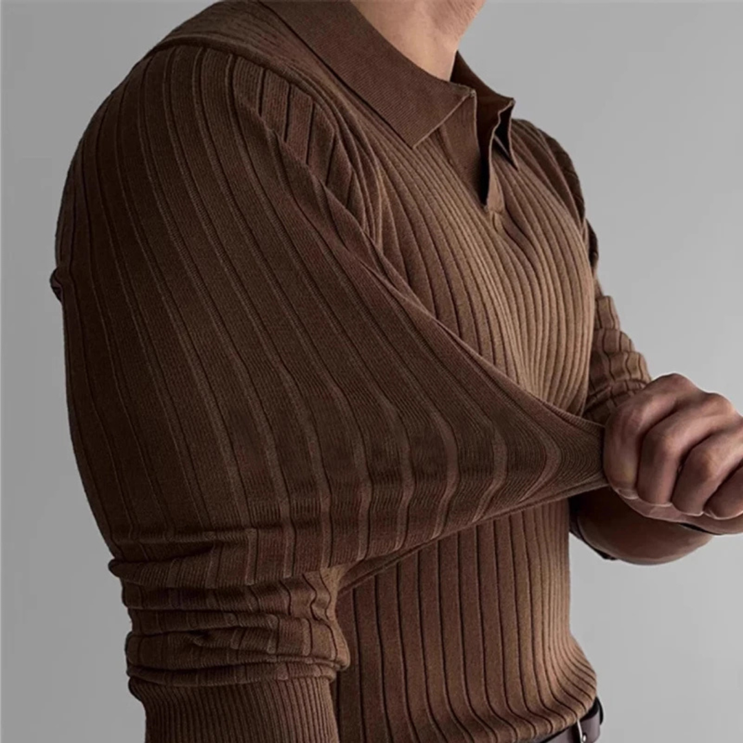 Freja Andersen | Herre V-hals Jacquard strik poloshirt