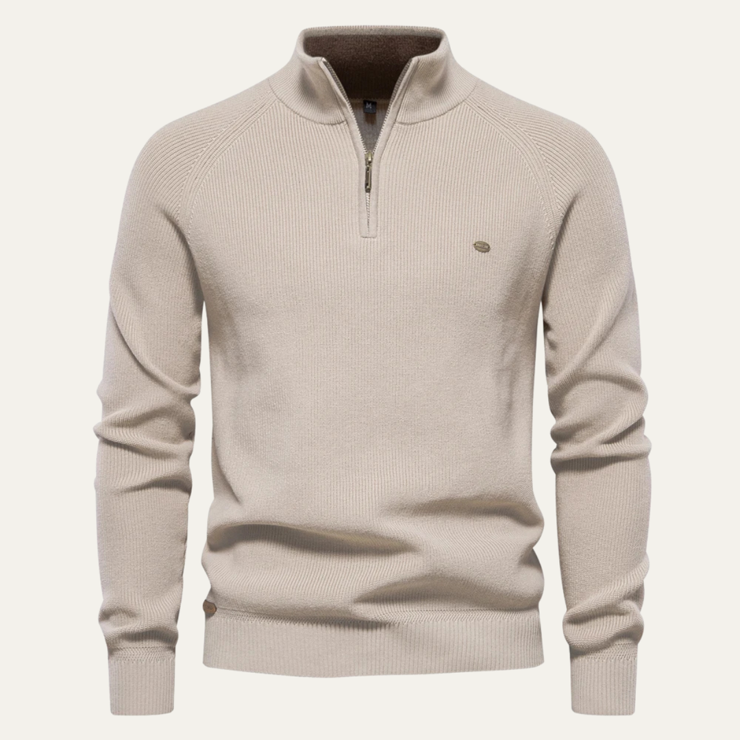 Bergamo Alta herre afslappet strik Mock Neck trøje med knap krave