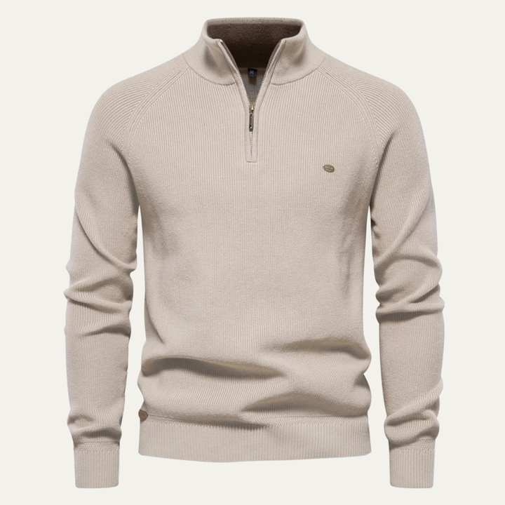 Bergamo Alta herre afslappet strik Mock Neck trøje med knap krave