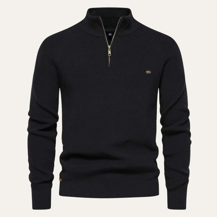 Bergamo Alta herre afslappet strik Mock Neck trøje med knap krave