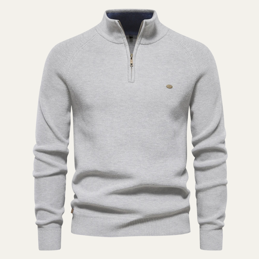 Bergamo Alta herre afslappet strik Mock Neck trøje med knap krave