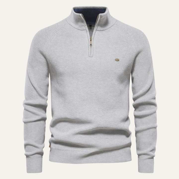 Bergamo Alta herre afslappet strik Mock Neck trøje med knap krave