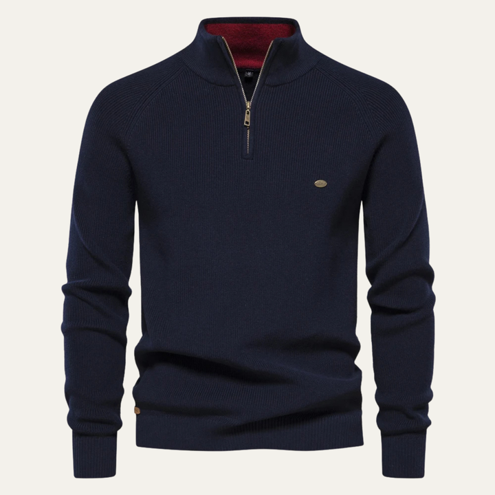 Bergamo Alta herre afslappet strik Mock Neck trøje med knap krave