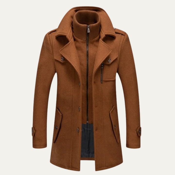 Freja Andersen | Herre stilren vinter trenchcoat med stående krave