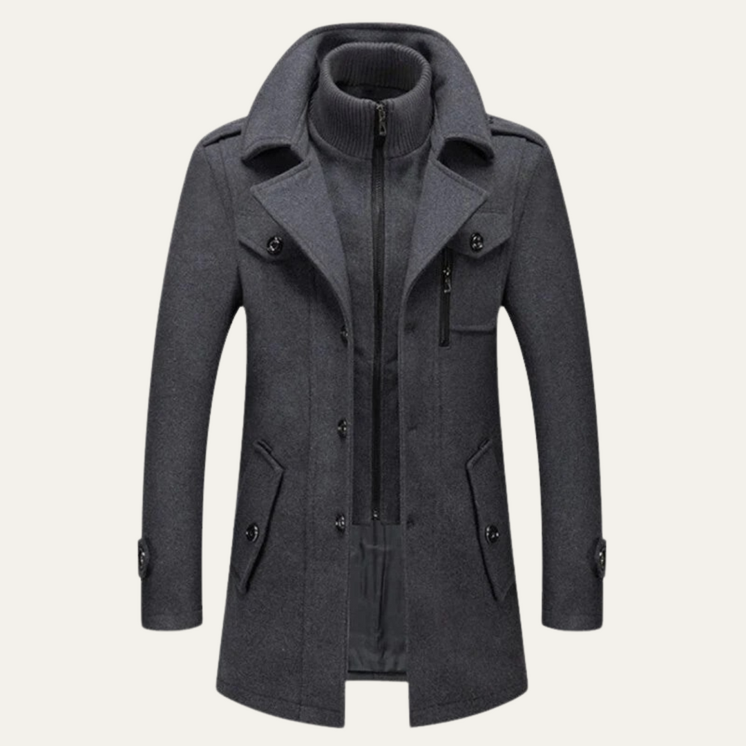Freja Andersen | Herre stilren vinter trenchcoat med stående krave