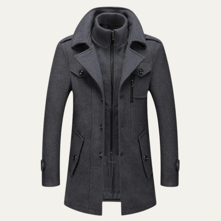 Freja Andersen | Herre stilren vinter trenchcoat med stående krave