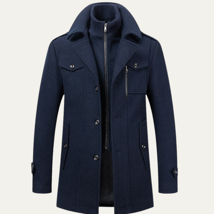 Freja Andersen | Herre stilren vinter trenchcoat med stående krave