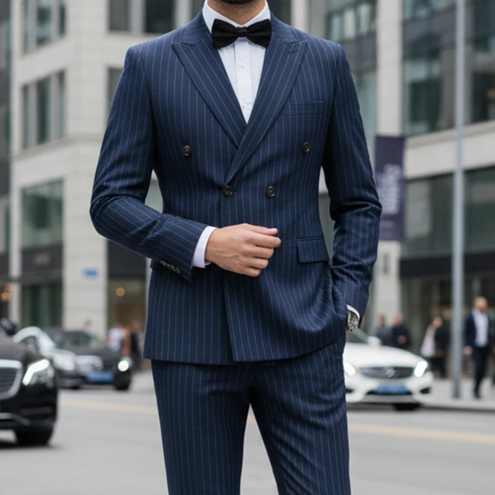 Freja Andersen | Herre klassisk Pinstripe jakkesæt - Elegant dobbeltknappet 2 Piece