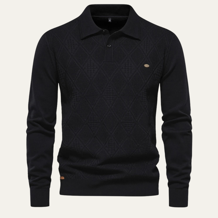 Freja Andersen | Herre afslappet Diamond Pattern strik polo trøje