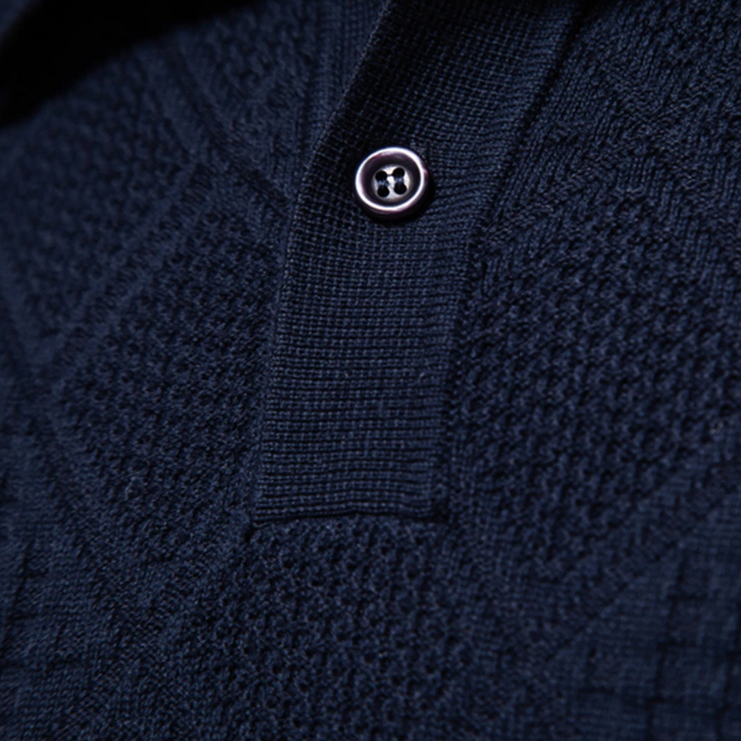 Freja Andersen | Herre afslappet Diamond Pattern strik polo trøje