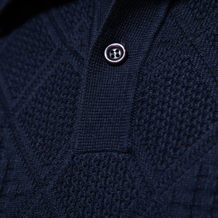 Freja Andersen | Herre afslappet Diamond Pattern strik polo trøje