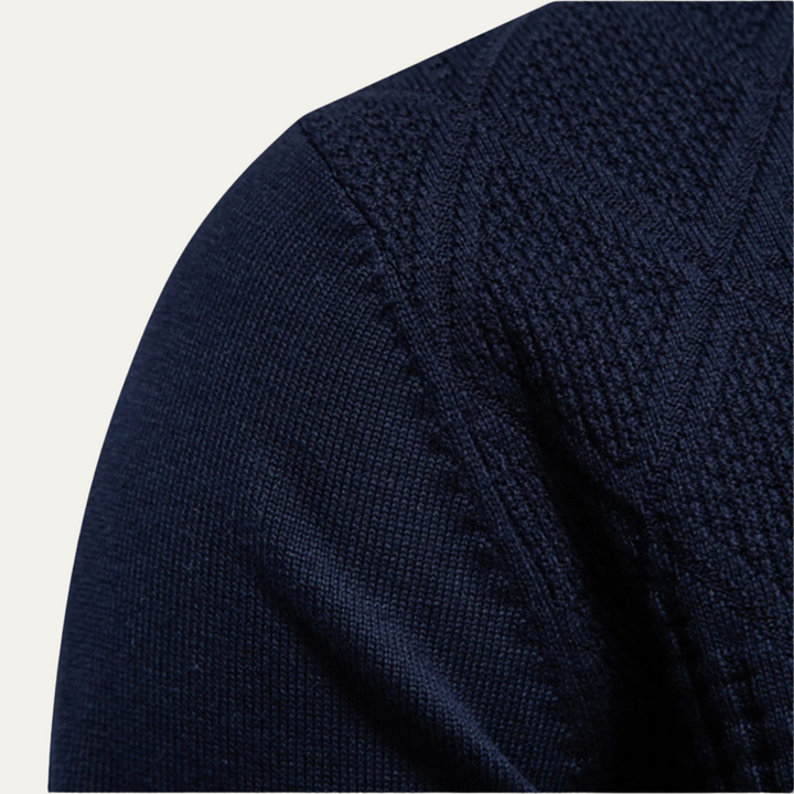 Freja Andersen | Herre afslappet Diamond Pattern strik polo trøje