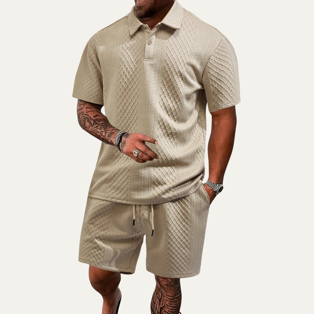 Surrey | Herre sommer Jacquard polo & shorts sæt - let Beach Outfit