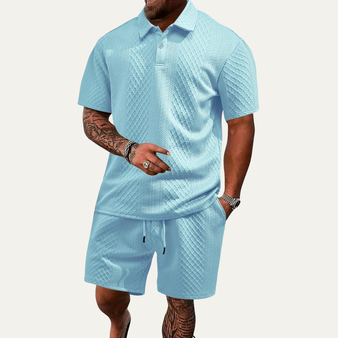 Surrey | Herre sommer Jacquard polo & shorts sæt - let Beach Outfit