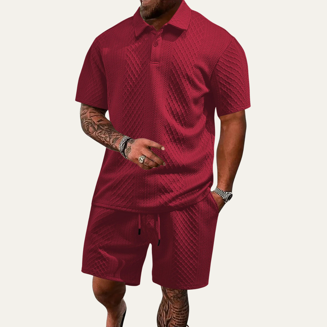 Surrey | Herre sommer Jacquard polo & shorts sæt - let Beach Outfit