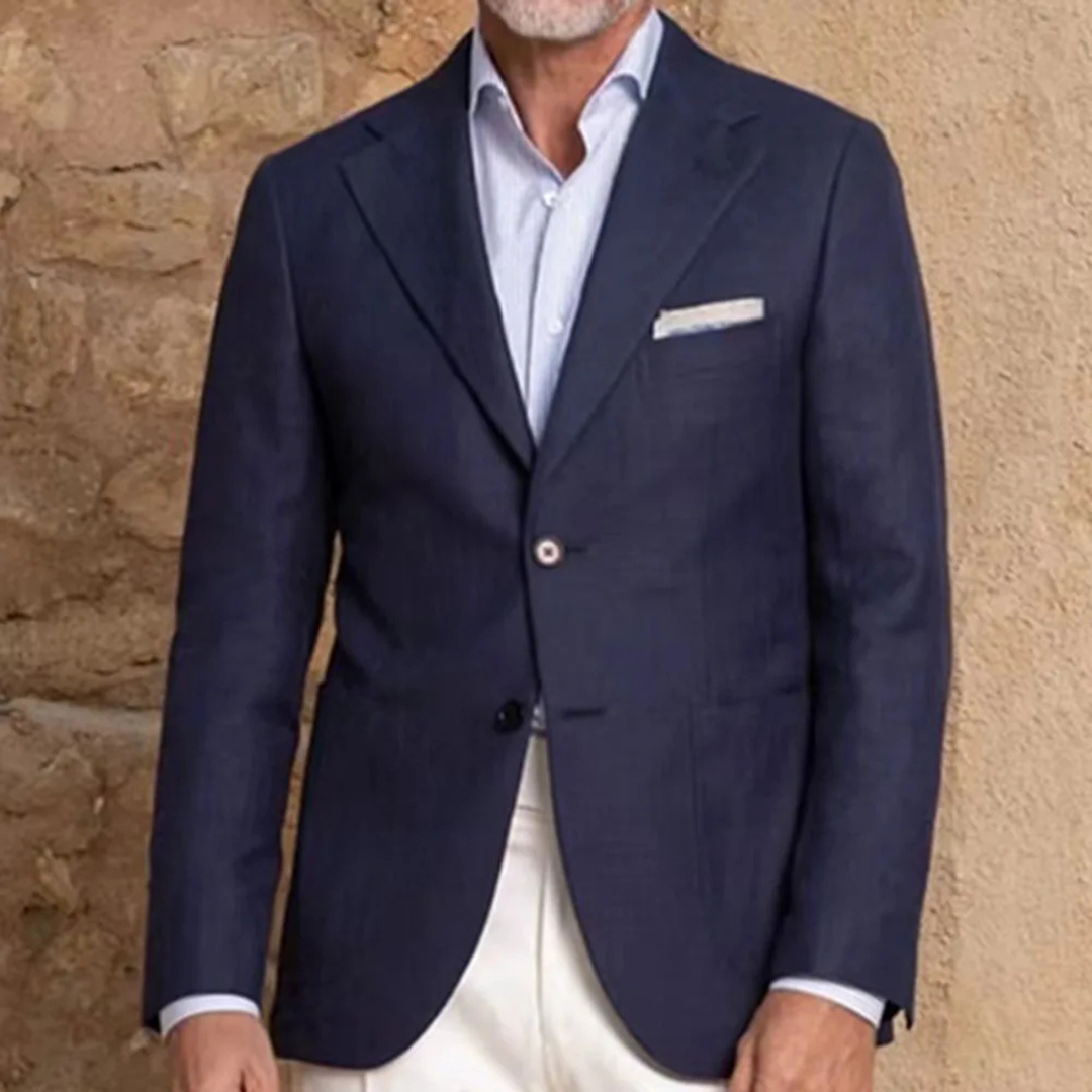 Freja Andersen | Herre marineblå blazersæt sæt - Two Piece Notch Lapel slim fit blazer med hvid bukser