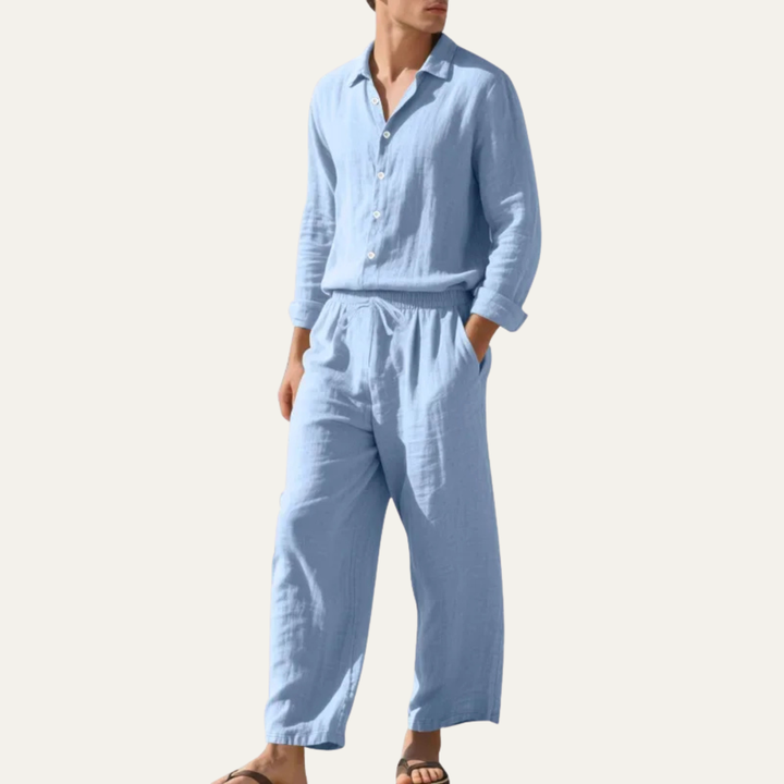 Freja Andersen | Herre hør skjorte & vid Leg Trousers sæt - afslappet Beach Outfit