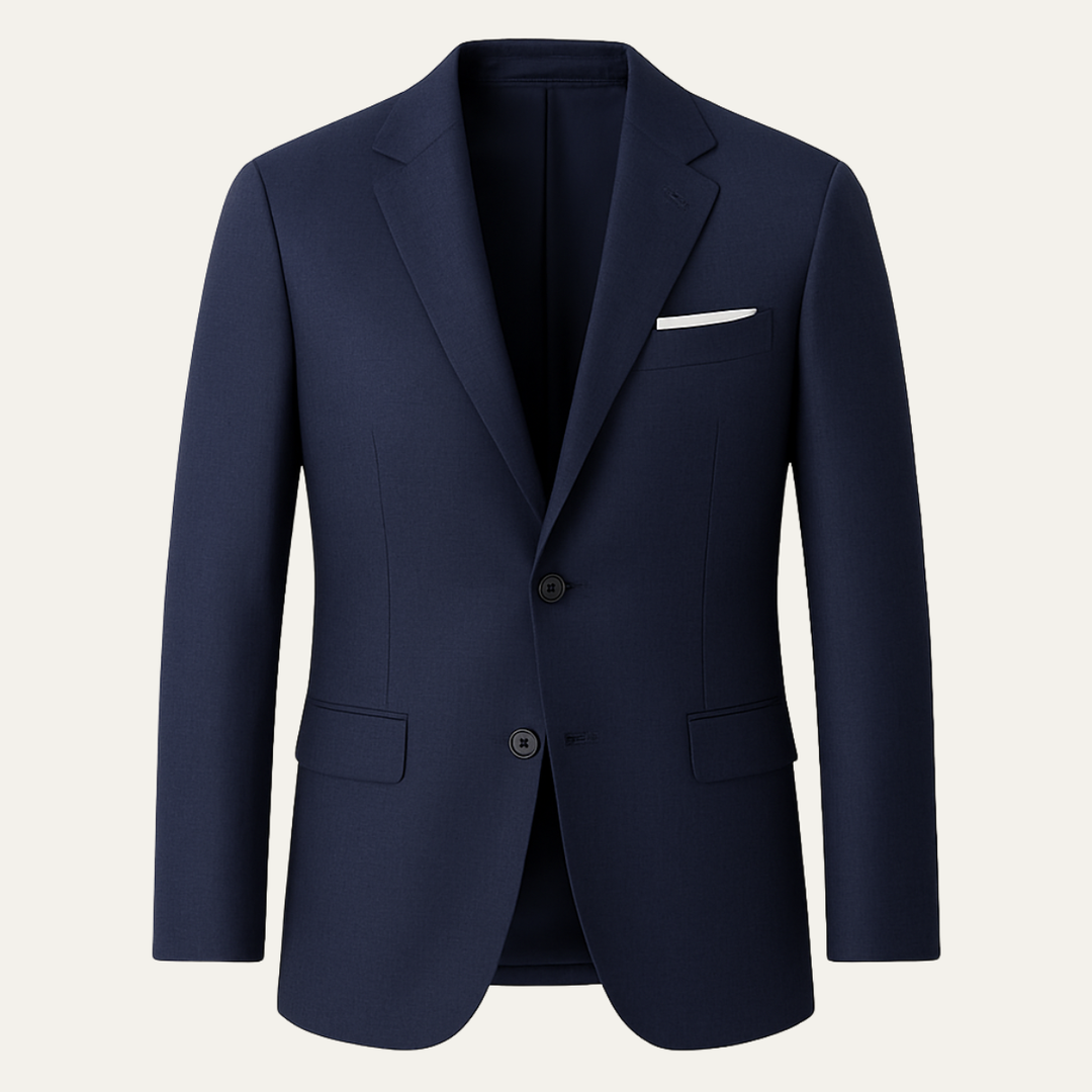 Freja Andersen | Herre marineblå blazersæt sæt - Two Piece Notch Lapel slim fit blazer med hvid bukser