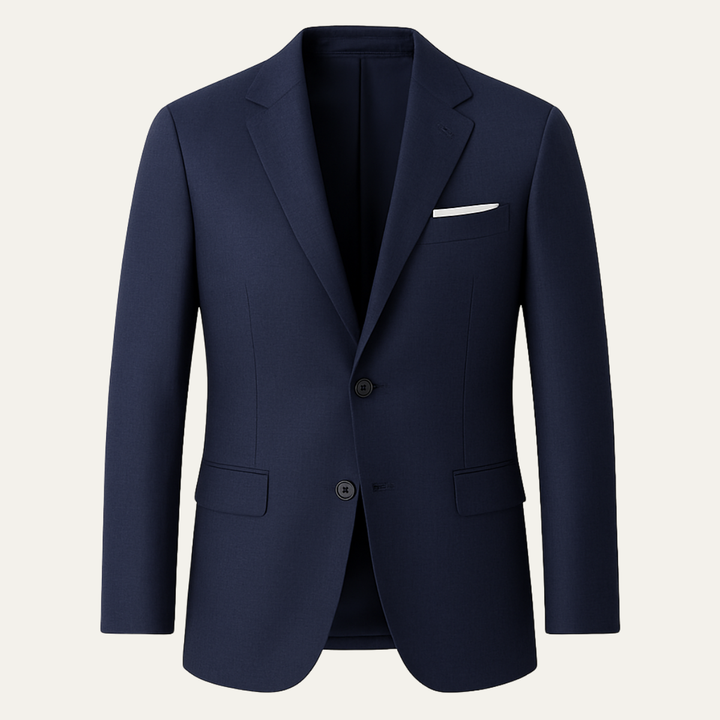 Freja Andersen | Herre marineblå blazersæt sæt - Two Piece Notch Lapel slim fit blazer med hvid bukser
