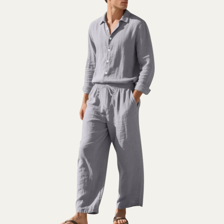Freja Andersen | Herre hør skjorte & vid Leg Trousers sæt - afslappet Beach Outfit