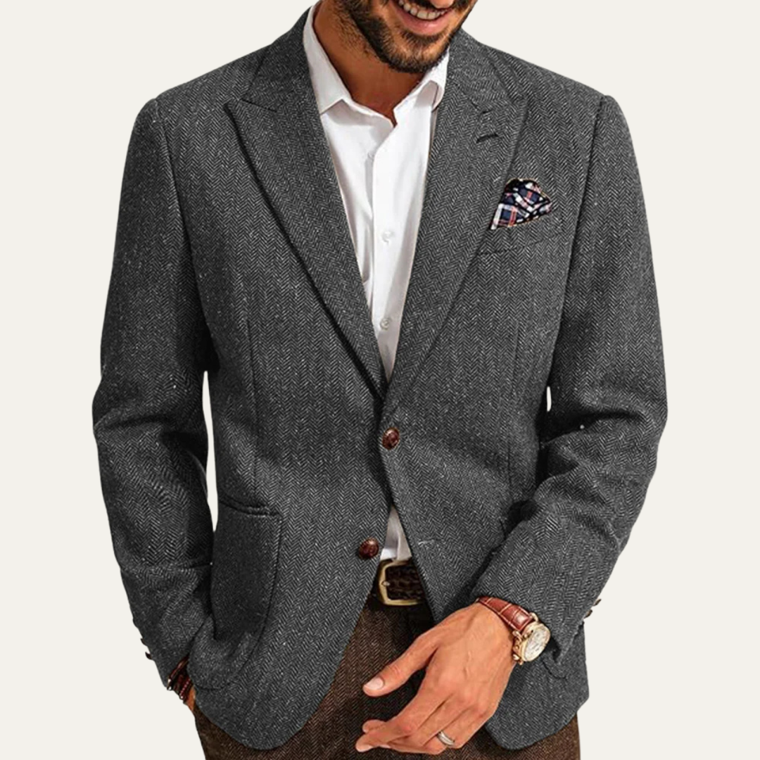 Freja Andersen | Herre business sildeben enkeltknappet uld tweed blazer