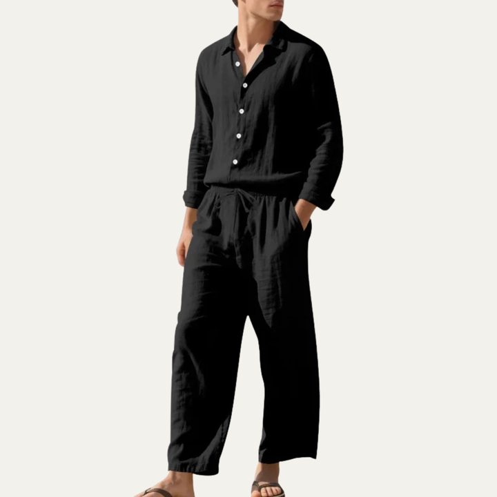 Freja Andersen | Herre hør skjorte & vid Leg bukser sæt - afslappet Beach Outfit