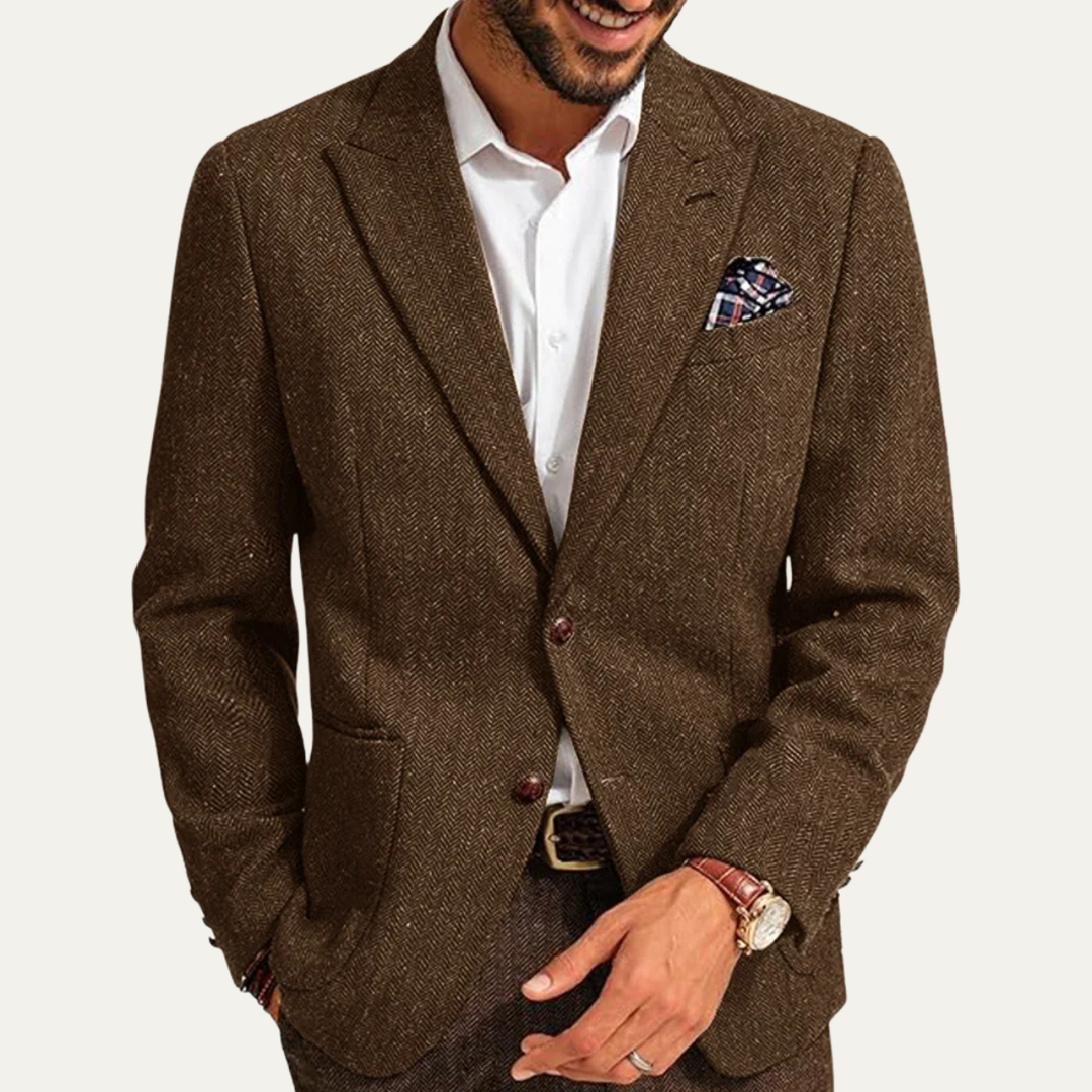 Freja Andersen | Herre business sildeben enkeltknappet uld tweed blazer