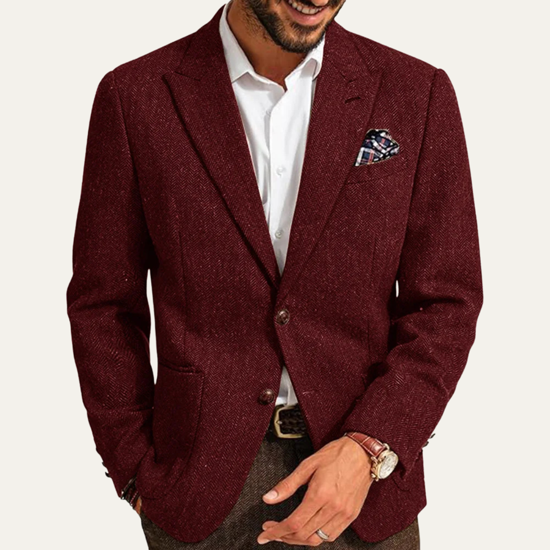 Freja Andersen | Herre business sildeben enkeltknappet uld tweed blazer