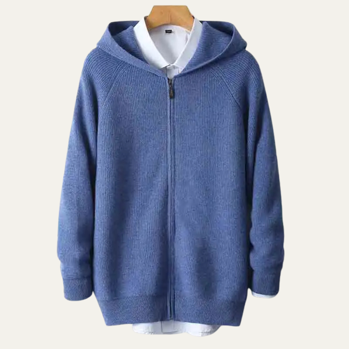 Freja Andersen | Herre 100% merino uld med hætte Zip Up cardigan