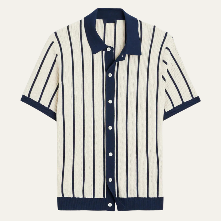 Freja Andersen | Herre stilren afslappet stribet strik poloshirt
