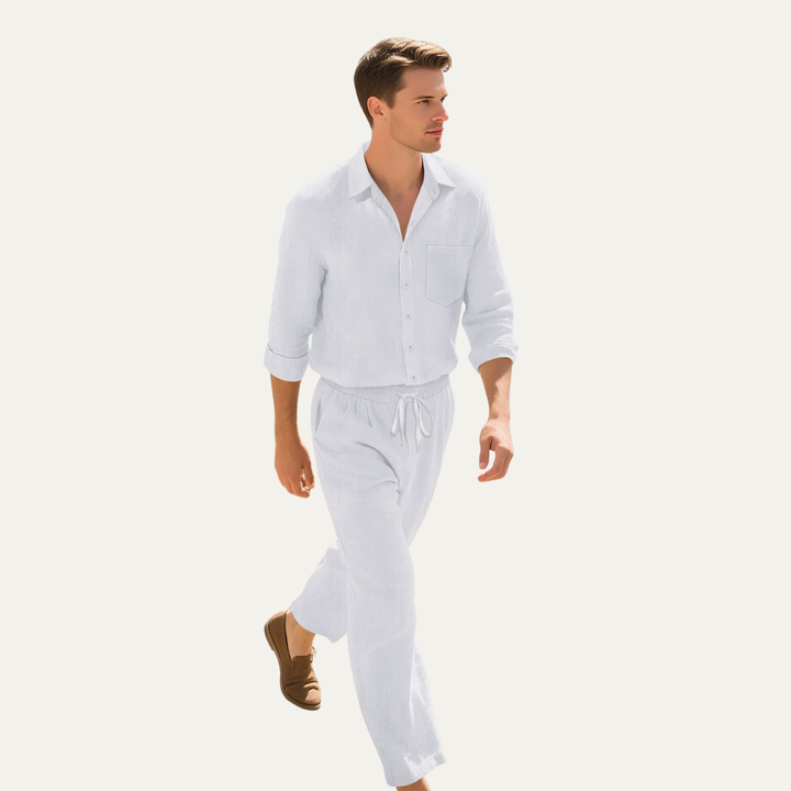 Birmingham | Herre hør skjorte & snøre bukser sæt - sommer Beach Outfit
